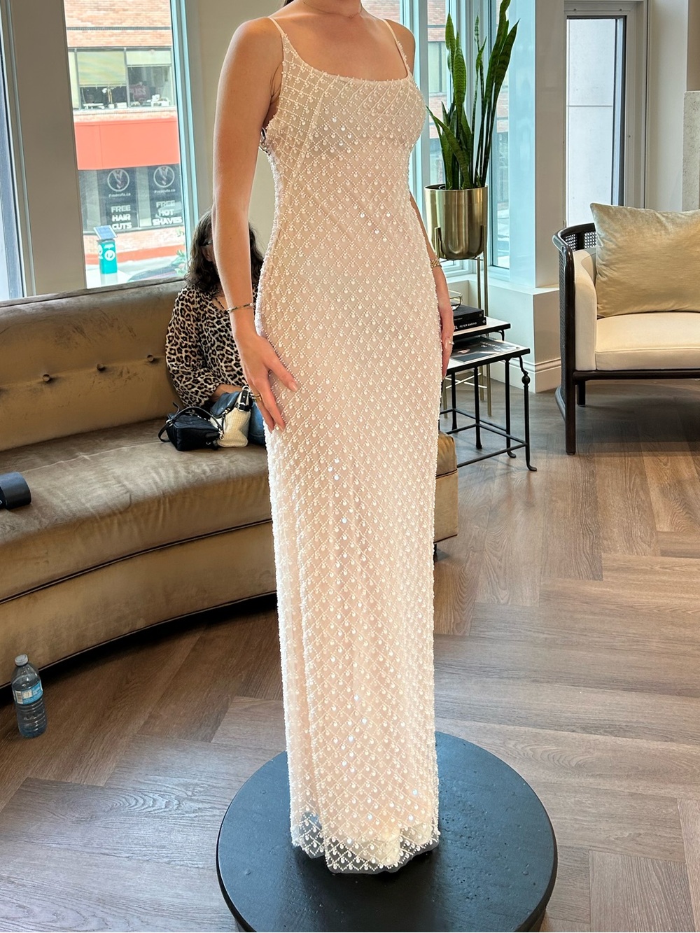 Daalarna Elegant Ivory Beaded Slip Dress - Women's Evening or Bridal Gown